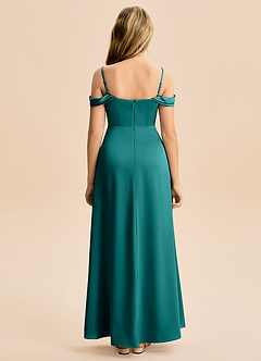 Azazie Lettie Junior A-Line Off-Shoulder Stræk satin Gulv-længde Junior brudepige Kjole image3
