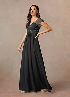 Azazie Star Mother of the Bride Dresses Black A-Line V-Neck sequins Chiffon Dress image2