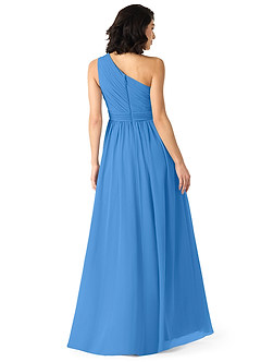 Azazie Mathilda Vestidos de damas de honor Vestido de Azul Grisaceo de Gasa de Corte en A con Hombro unilateral image2