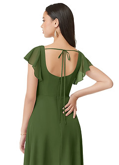 Azazie Bondi Bridesmaid Dresses Olive A-Line Ruched Chiffon Dress image2