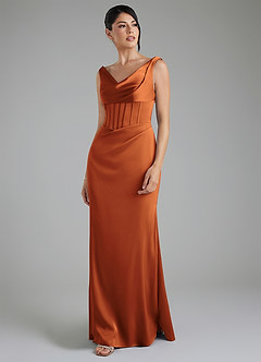 Azazie Spencer Robes de demoiselle d'honneur Robe Sirène en Satin extensible Plissée Cannelle image5