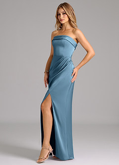 Azazie Aretha Bridesmaid Dresses Steel Blue A-Line Strapless Stretch Satin Convertible Dress image3