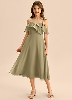 Azazie Kamilla Junior Klä av A-Line i Chiffong Av axeln image1