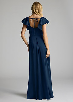 Azazie Bondi Bridesmaid Dresses Dark Navy A-Line Bow Stretch Satin Dress image4