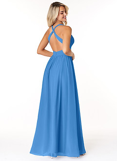 Azazie Ashia Bridesmaid Dresses Blue Jay A-Line Pleated Chiffon Dress image2