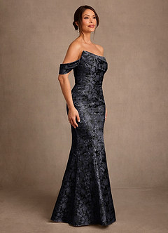 Azazie Nettie 신부의 어머니 드레스 인어 오프 더 숄더 자카드 플로어 길이 드레스 image2