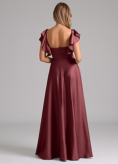 Azazie Leilani Bridesmaid Dresses Merlot A-Line Ruched Stretch Satin Dress image2