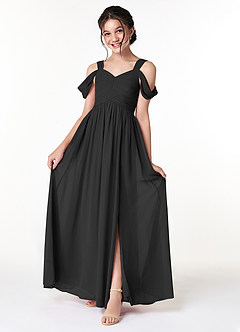 Azazie Lianne Junior Vestido de Negro de Gasa de Acampanado con Vestidos sin tirantes image1