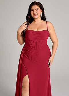 Azazie Amyra Robes de demoiselle d'honneur Robe Fourreau Convertible en Mousseline de soie Épaule décolletée Écarlate image11