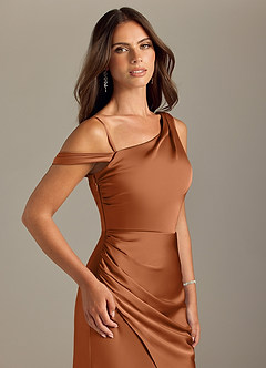 Azazie Madelyn Robes de demoiselle d'honneur Robe Sirène Convertible en Satin extensible Épaule décolletée Cuivre image6