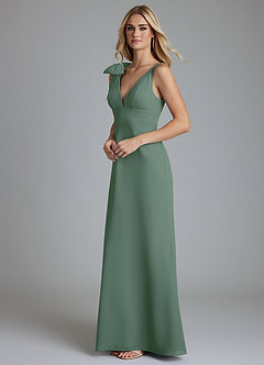Azazie Taro Final Sale Eucalyptus Sheath Bow Chiffon Dress image5