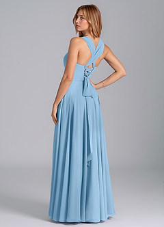 Azazie Darana Bridesmaid Dresses Steel Blue A-Line Corset Chiffon Dress image6