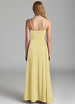 Azazie Maron Junior Lemon Sorbet A-Line Pleated Stretch Satin Dress image4