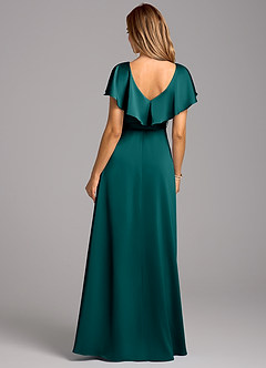 Azazie Lainey Bridesmaid Dresses Peacock A-Line with Pockets Stretch Satin Dress image2