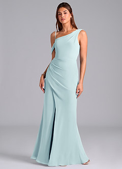 Azazie Madelyn 신부 들러리 드레스 인어 한쪽 어깨 쉬폰 바닥 길이 드레스 image4