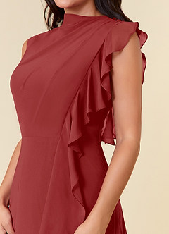 Azazie Narine Mère de la mariée Robes Robe Trapèze en Mousseline de soie Encolure haute plissée Rouille image8