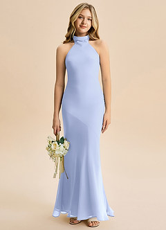 Azazie Velli Junior Meerjungfrau-Linie Hoher Kragen Chiffon Kleid Eis image1