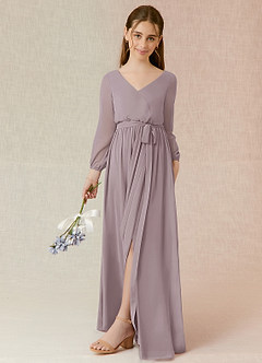 Azazie Angelica Junior Abito A-Line in Chiffon Plissettato Dusk image5