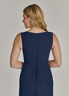 Azazie Manuella Mother of the Bride Dresses Dark Navy A-Line V-Neck Pleated Chiffon Dress image15
