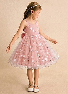 Azazie Junebug Flower Girl Dresses Rosette Ball-Gown Spaghetti Strap Tulle Dress image4