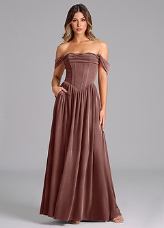 Azazie Hattie Bridesmaid Dresses Espresso A-Line Ruched Velvet Dress image1