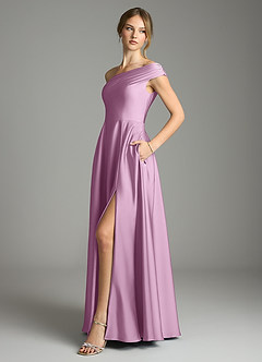 Azazie Melanie Suknie dla druhen Linia A Zza ramienia Satyna elastyczna Do ziemi Sukienka image4