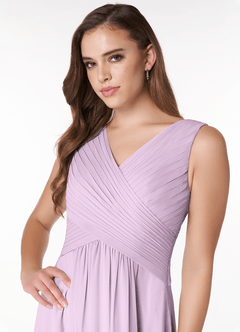 Azazie Flora Robes de demoiselle d'honneur Robe Trapèze en Mousseline de soie Plissée Frostiges Flieder image5