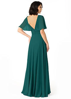 Azazie Pamela Bridesmaid Dresses Peacock A-Line V-Neck Pleated Chiffon Dress image2