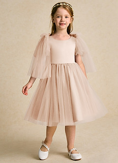 Azazie Duchess Flower Girl Dresses English Rose A-Line with Sleeves Tulle Dress image5