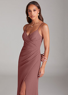 Azazie Maci Brautjungfernkleider Etui Plissee Chiffon Kleid Wüstenrose image2