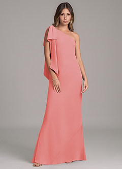 Azazie Capri Bridesmaid Dresses Coral A-Line One Shoulder Chiffon Dress image6