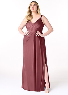 Azazie Aqua Brautjungfernkleider A-Linie V-Hals Gefaltet Stretch-Satin Kleid Wüstenrose image8