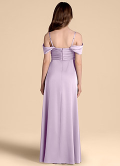 Azazie Kaitlynn Junior Frosted Lilac A-Line Off the Shoulder Stretch Satin Dress image2