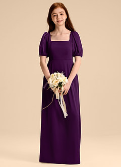 Azazie Briar Junior A-Linie Schleifen Stretch-Satin Kleid Traube image1