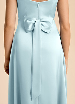 Azazie Kiki Junior Cloud Blue A-Line Bow Stretch Satin Dress image7