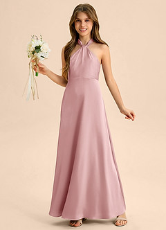 Azazie Beah Junior Dusty Rose A-Line Pleated Stretch Satin Dress image3