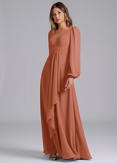 Azazie Liah Bridesmaid Dresses MAI TAI A-Line Long Sleeve Chiffon Dress image4