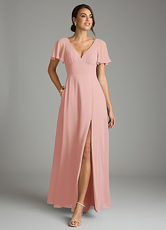 Azazie Kimber Bridesmaid Dresses Rosette A-Line Flounce Sleeve Chiffon Dress image4