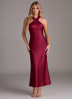 Azazie Doretta Bridesmaid Dresses Burgundy Mermaid Pleated Stretch Satin Dress image1