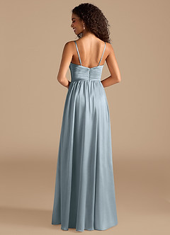 Azazie Alia Robes de demoiselle d'honneur Robe Trapèze en Satiné métallisé Plissée Bleu Poussiéreux image4