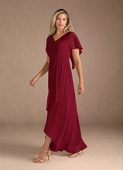 Azazie Eliza vestidos de madre de la novia Vestido de Borgoña de Gasa de Corte En A con Cuello en V plisado image4