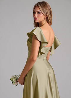 Azazie Leilani Bridesmaid Dresses Moss Green A-Line Ruched Stretch Satin Dress image9