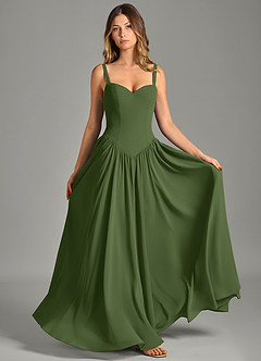 Azazie Evadina Robes de demoiselle d'honneur Robe Trapèze en Mousseline de soie Corset Olive image1