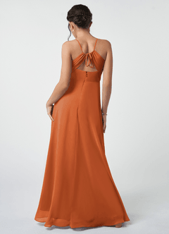 Azazie Avelina Junior Cinnamon A-Line Pleated Chiffon Dress image3