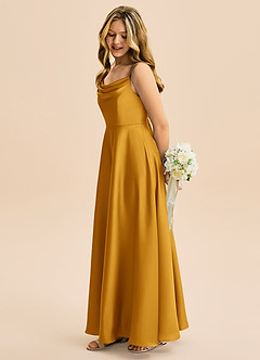 Azazie Isolde Junior Robe Trapèze en Satin extensible Plissée Caramel écossais image3