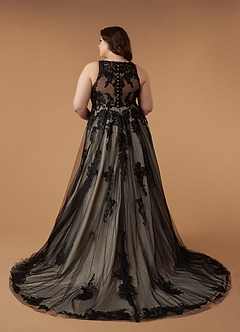 Azazie Melrose Wedding Dresses Black Champagne A-Line Sweetheart Lace Tulle Dress image13