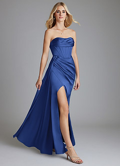 Azazie Amyra Bridesmaid Dresses Royal Blue Mermaid Off the Shoulder Stretch Satin Convertible Dress image10
