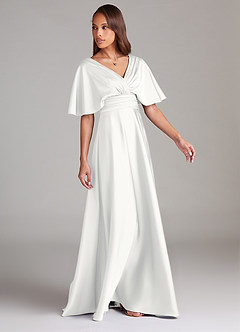 Azazie Pamela Brudtärnklänningar Klä av A-Linje i Stretch Satin Plisserad Vit image3