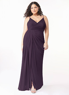 Azazie Evalin Bridesmaid Dresses Plum A-Line V-Neck Pleated Mesh Dress image7