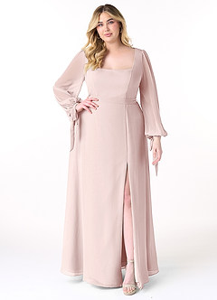 Azazie Leonia Bridesmaid Dresses Blushing Pink A-Line Long Sleeve Chiffon Dress image8